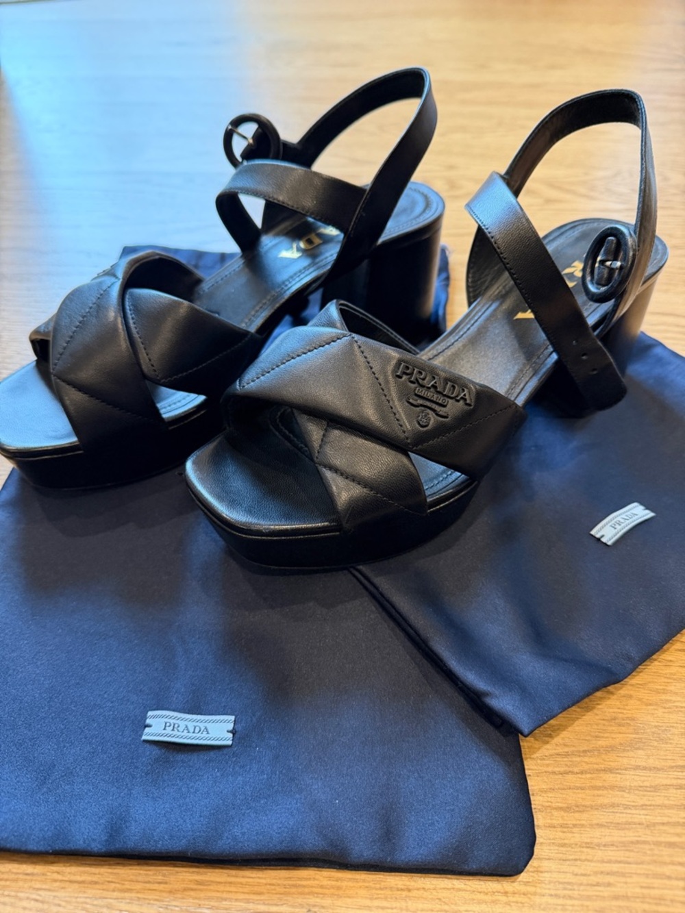 Prada Black Crisscross Leather Platform Sandals